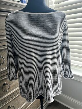 Eileen Fisher Striped Bateau Neck Knit Top L Easy chic / Effortless